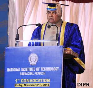 The Governor of Arunachal Pradesh, Lt. Gen (Retd) Nirbhay Sharma addressing the first convocation of National Institute of Technology, Arunachal Pradesh at Yupia, 16 km from Itanagar on 21st November 2014.